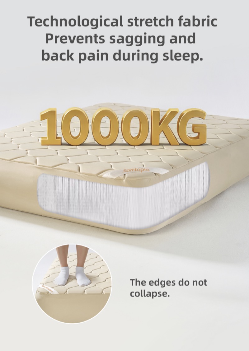 Samtopia TPU mattress load capacity test showing 1,500kg support with drop-stitch technology