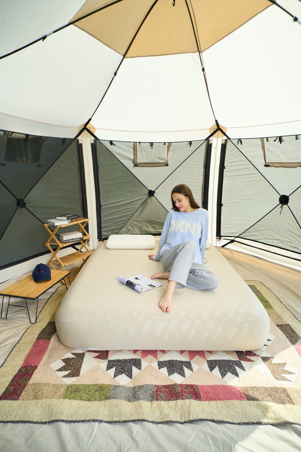 Samtopia TPU inflatable mattress in glamping dome